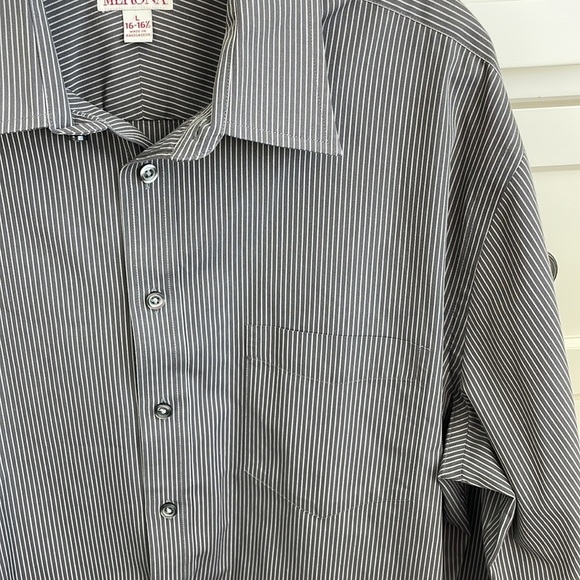 Merona Men’s Charcoal w/ White Pin Stripe Long Sleeve Button Up Dress Shirt - L - Picture 3 of 6